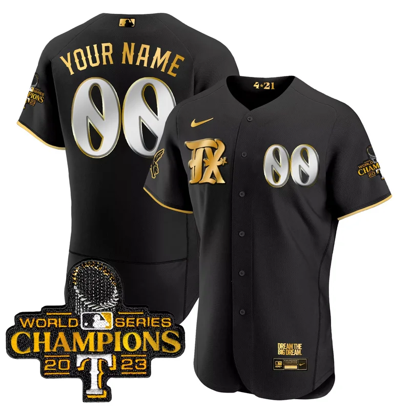 Black Gold texas rangers 2023 world series champions City connect flex Gold custom jersey all stitched