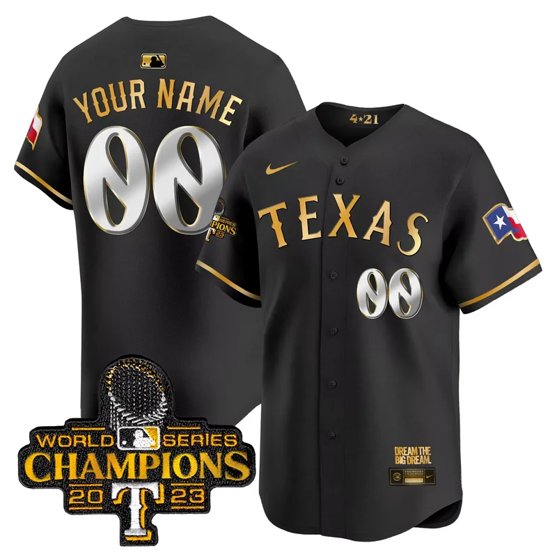 Black Gold texas rangers 2023 world series champions City connect vapor custom jersey all stitched - Image 4