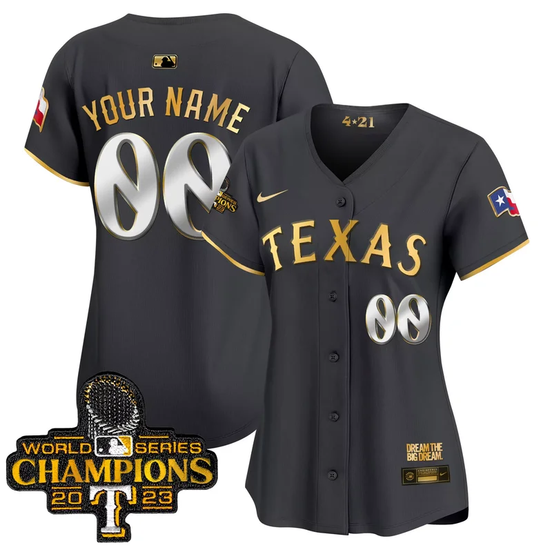 Black Gold texas rangers 2023 world series champions City connect vapor custom jersey all stitched