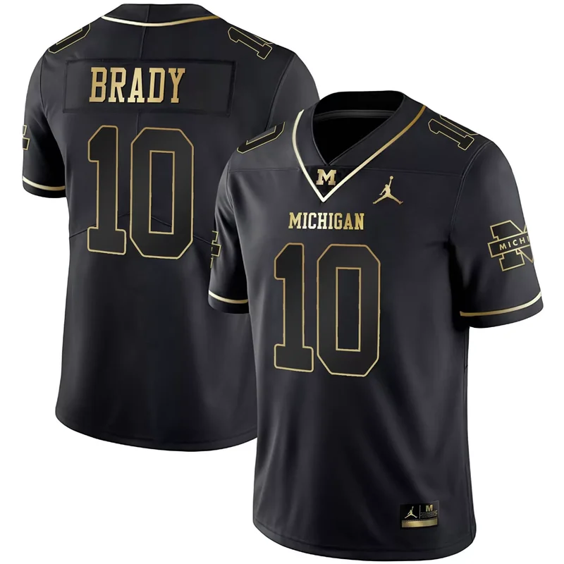 Black Gold Tom Brady michigan wolverines Gold split jersey all stitched