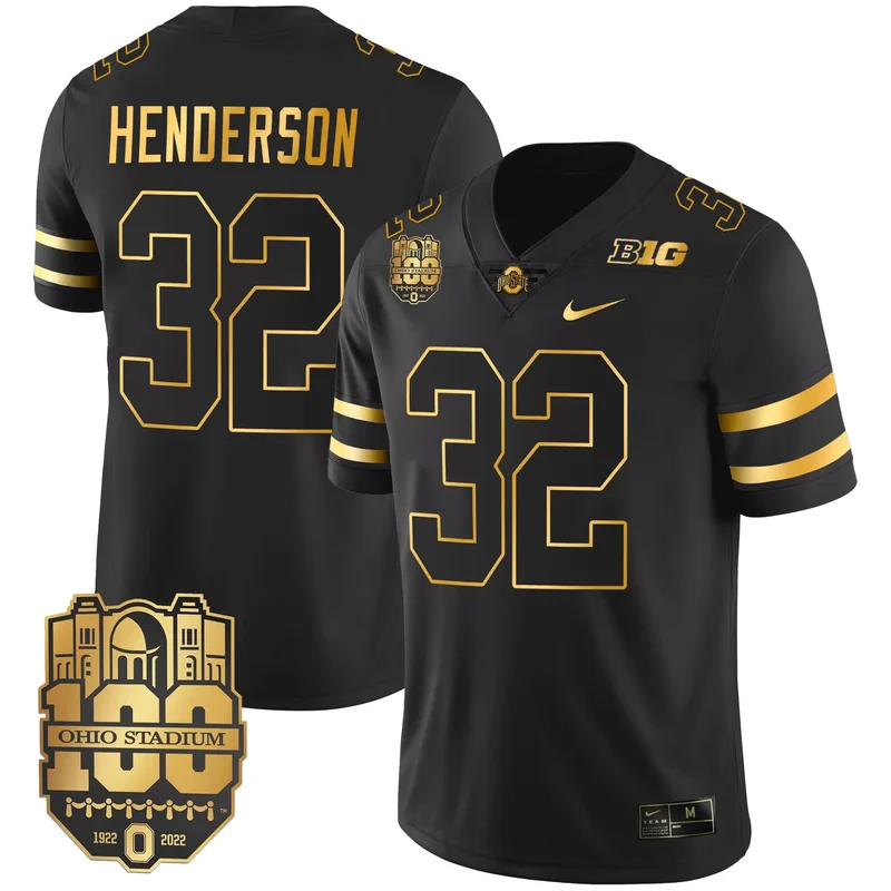 Black Gold TreVeyon Henderson ohio state buckeyes Gold jersey all stitched