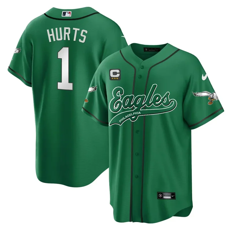 Black Gold Trim Eagles Jerome Brown Retired Patch Kelly Green Baseball Custom Jersey All Stitched - Image 4