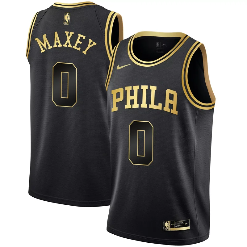 Black De'Anthony Melton philadelphia 76ers Black Black Gold jersey all stitched - Image 3