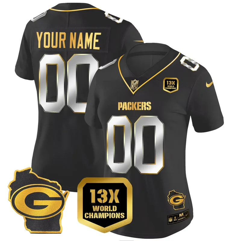 Alternate Josh Jacobs green bay packers 100th season home patch Gold jersey all stitched - Image 4