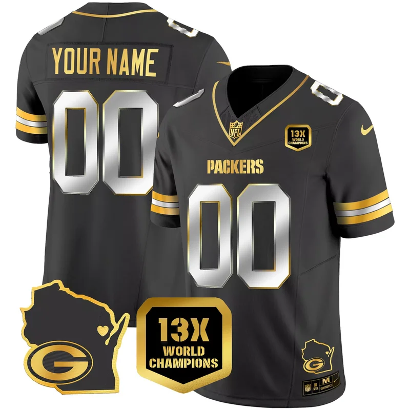 Alternate Josh Jacobs green bay packers 100th season home patch Gold jersey all stitched - Image 5