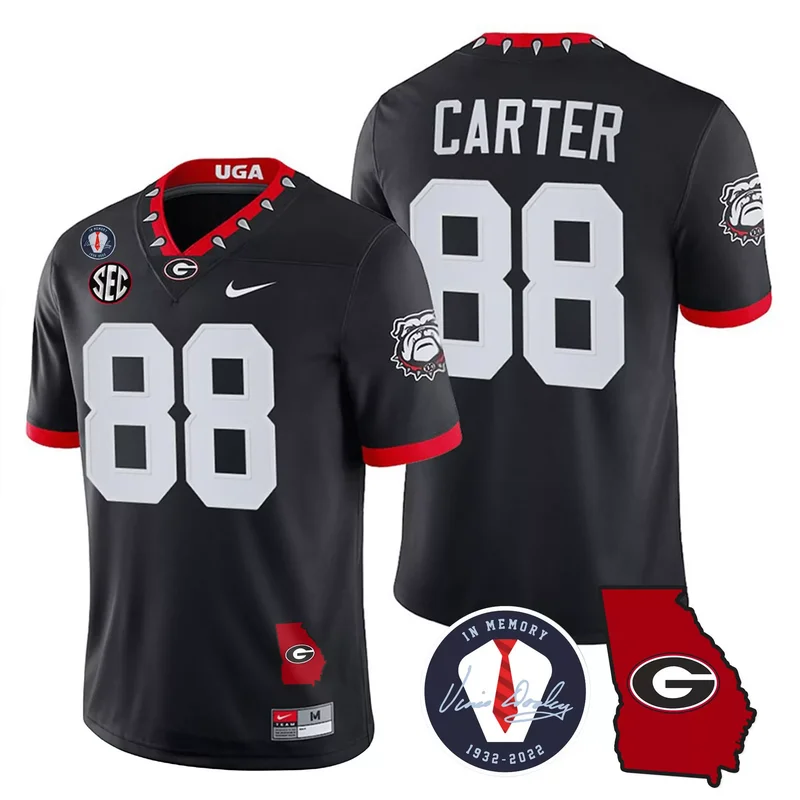 Black Jalen Carter georgia bulldogs 2024 jersey v3 georgia map all stitched - Image 3