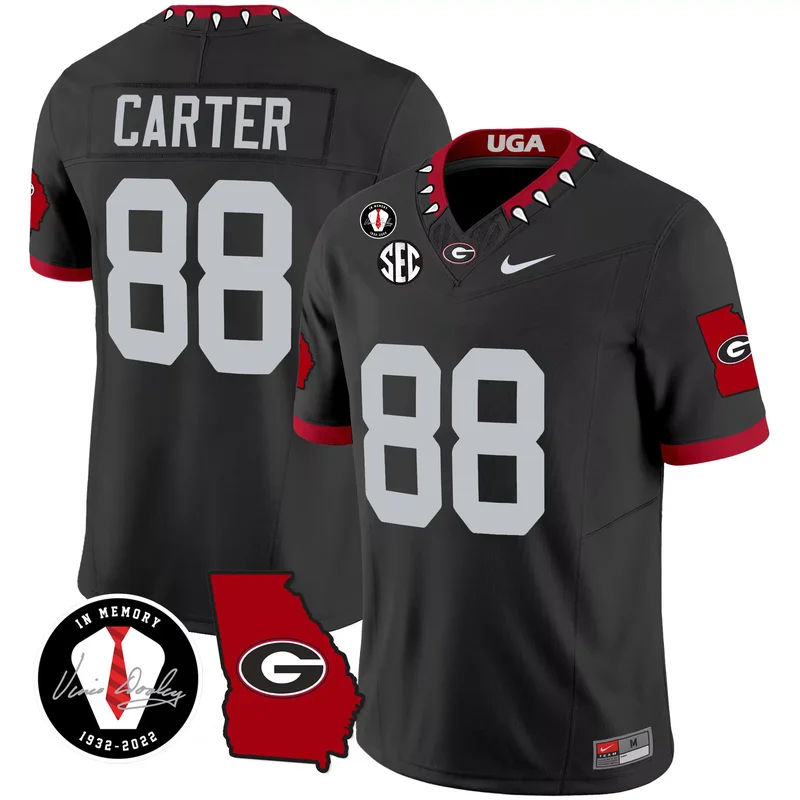 Black Jalen Carter georgia bulldogs 2024 jersey v3 georgia map all stitched