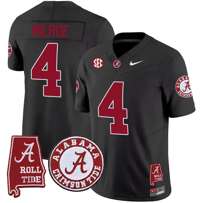 Black Jalen Milroe alabama crimson tide jersey v4 alabama map all stitched
