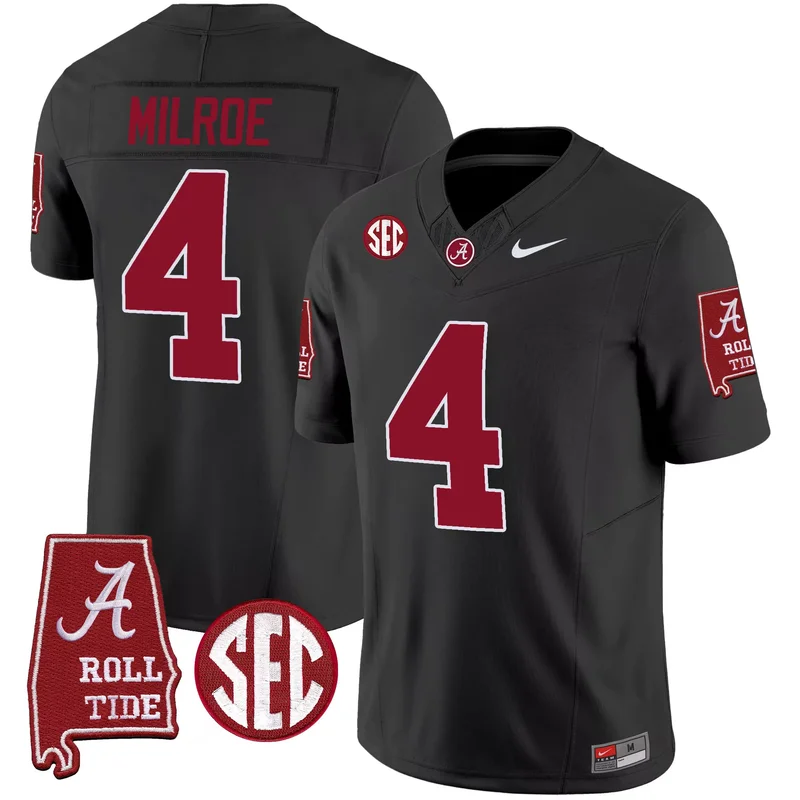 Black Jalen Milroe alabama crimson tide jersey v5 alabama map all stitched