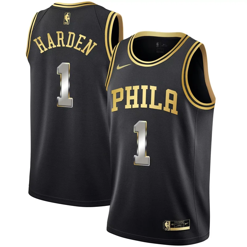 Black Tyrese Maxey philadelphia 76ers Black Black Gold jersey all stitched - Image 2