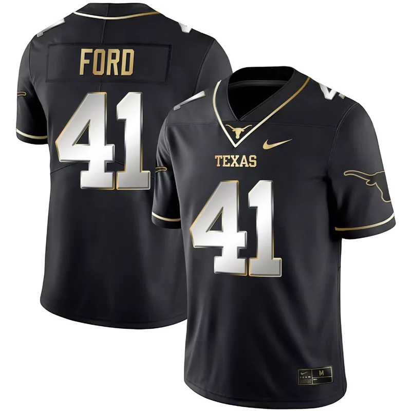 Black Jaylan Ford texas longhorns Black Gold jersey all stitched
