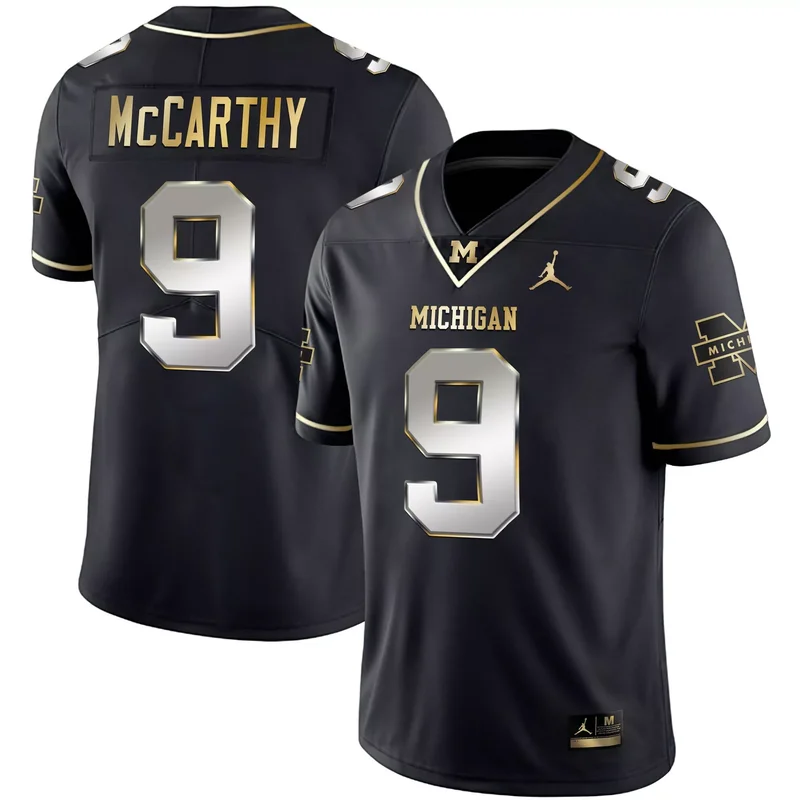 Black J.J. McCarthy michigan wolverines Gold split jersey all stitched