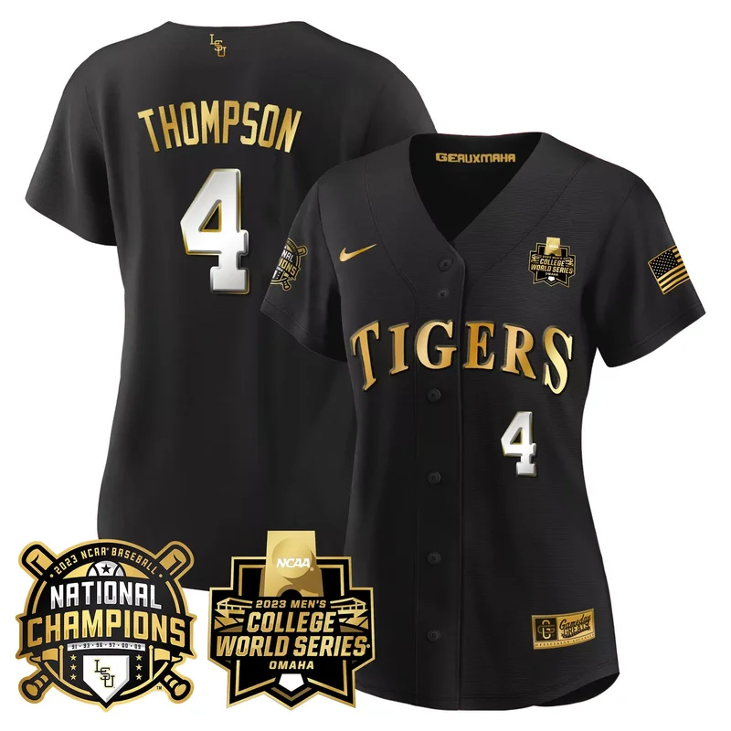 Black Jordan Thompson lsu tigers 2023 national champions Gold jersey v3 all stitched