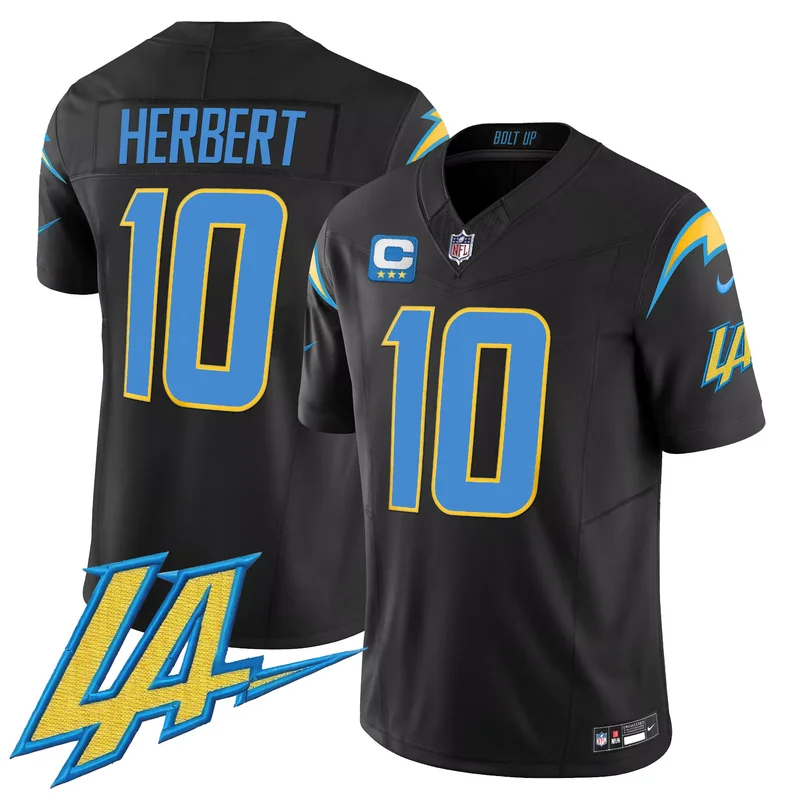 Black Justin Herbert los angeles chargers jersey v2 all stitched
