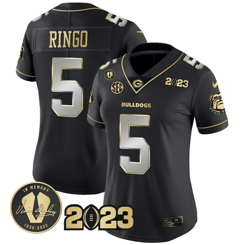 Black Kelee Ringo georgia bulldogs 2023 champions Gold jersey all stitched
