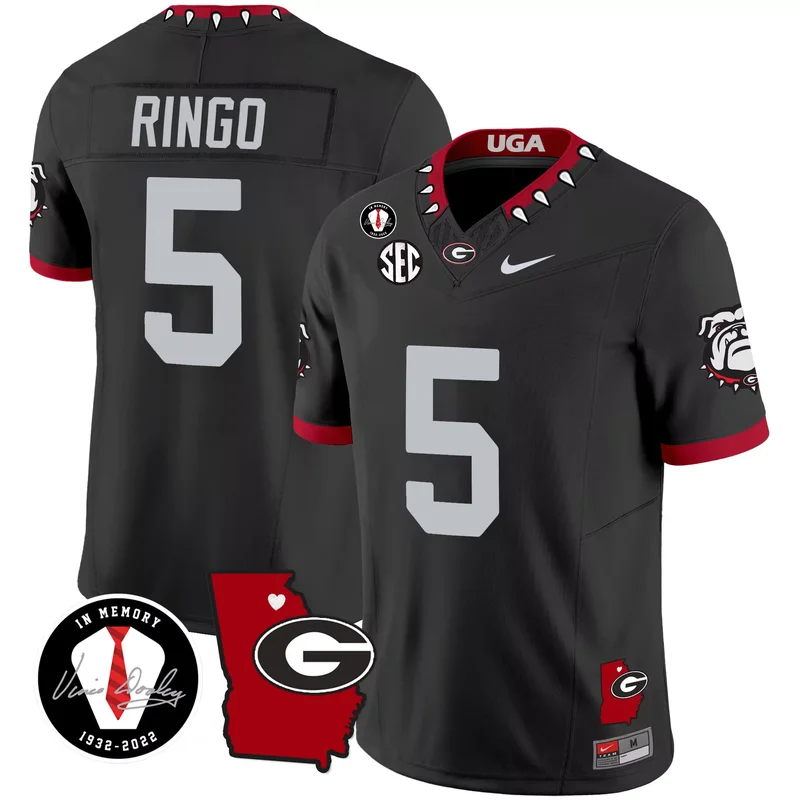 Black Kelee Ringo georgia bulldogs 2023 jersey v2 georgia map all stitched - Image 5