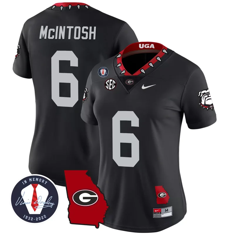Black Kenny McIntosh georgia bulldogs 2023 jersey georgia map all stitched