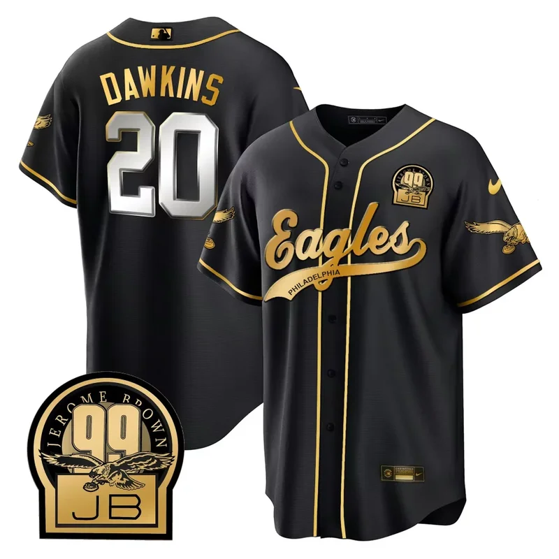 Black Limited Brian Dawkins Eagles Jerome Brown Retired Patch Kelly Green Baseball Jersey All Stitched
