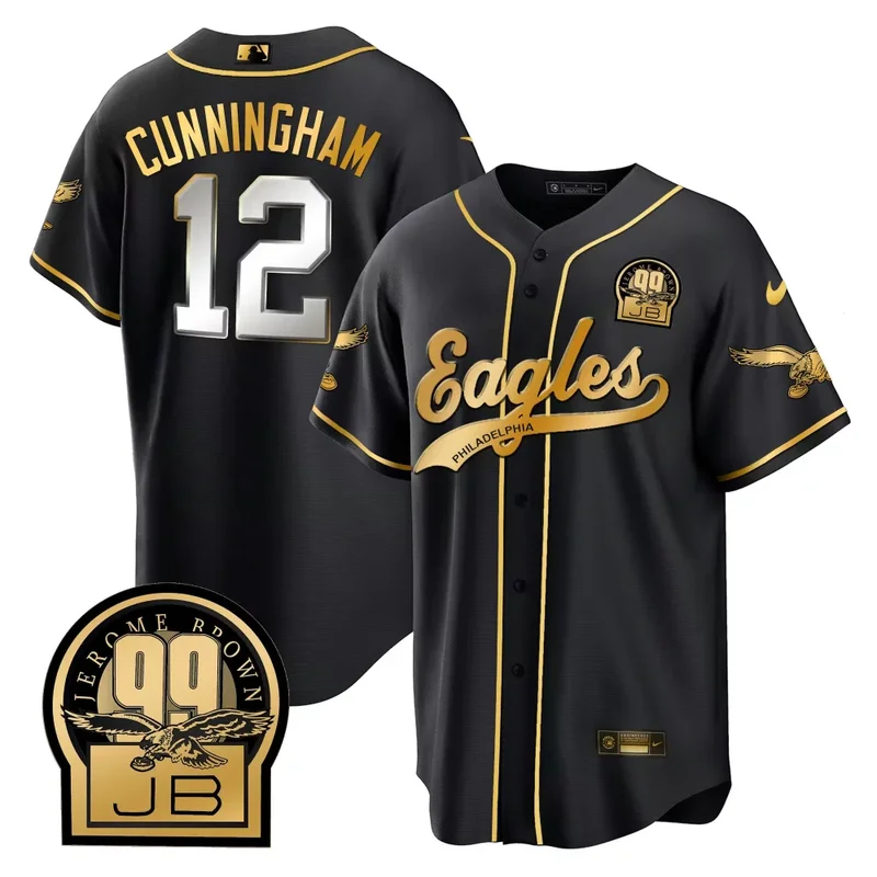 Black Limited Saquon Barkley Eagles Jerome Brown Retired Patch Kelly Green Baseball Jersey All Stitched - Image 4