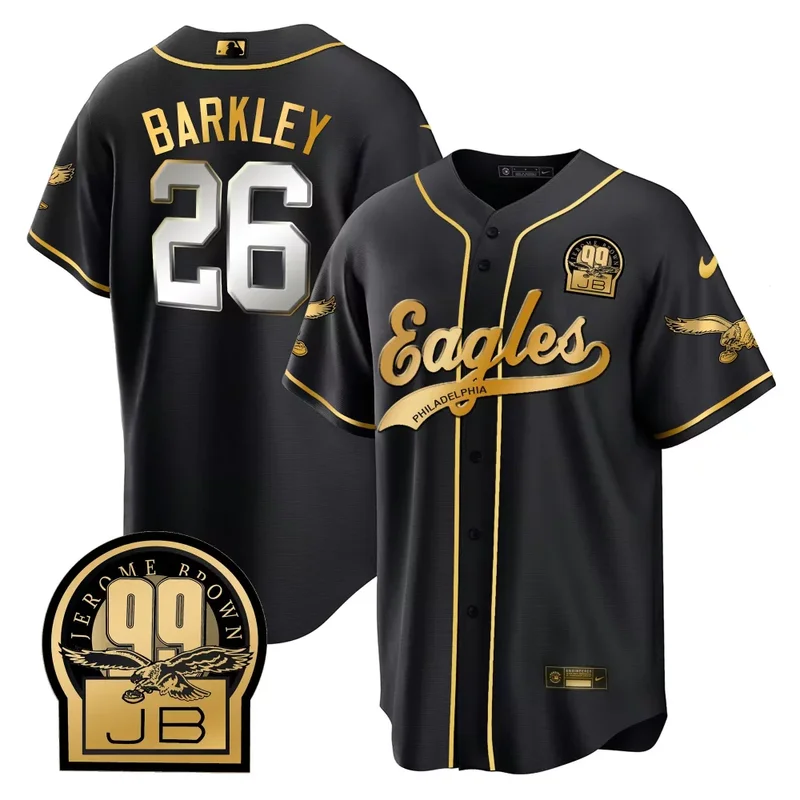 Black Limited Saquon Barkley Eagles Jerome Brown Retired Patch Kelly Green Baseball Jersey All Stitched