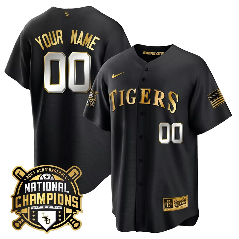 Black lsu tigers 2023 national champions Gold flex custom jersey all stitched - Image 2