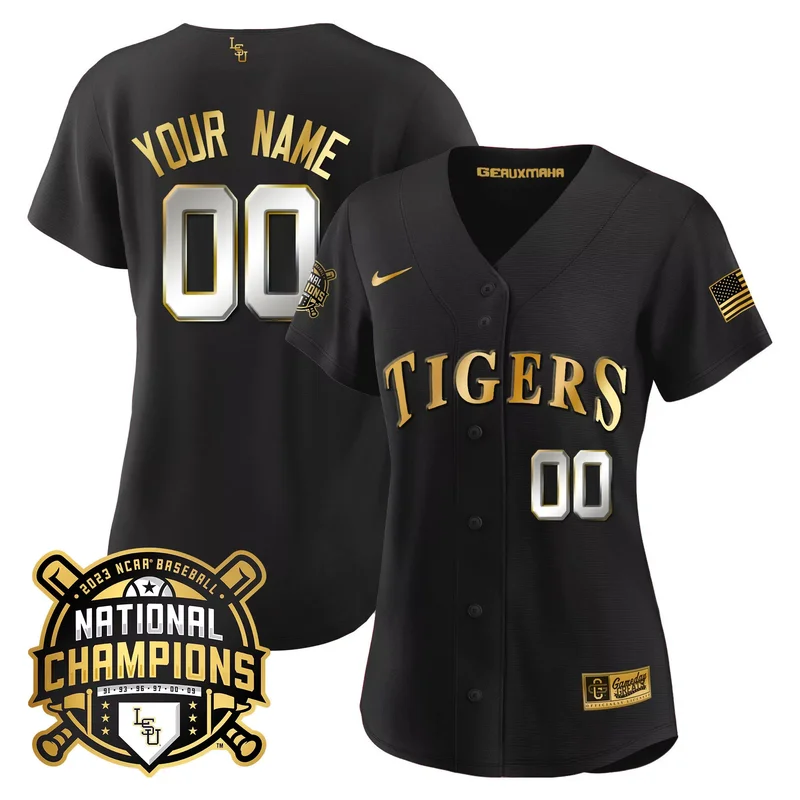 Black Gold Paul Skenes lsu tigers 2023 national champions jersey all stitched - Image 5