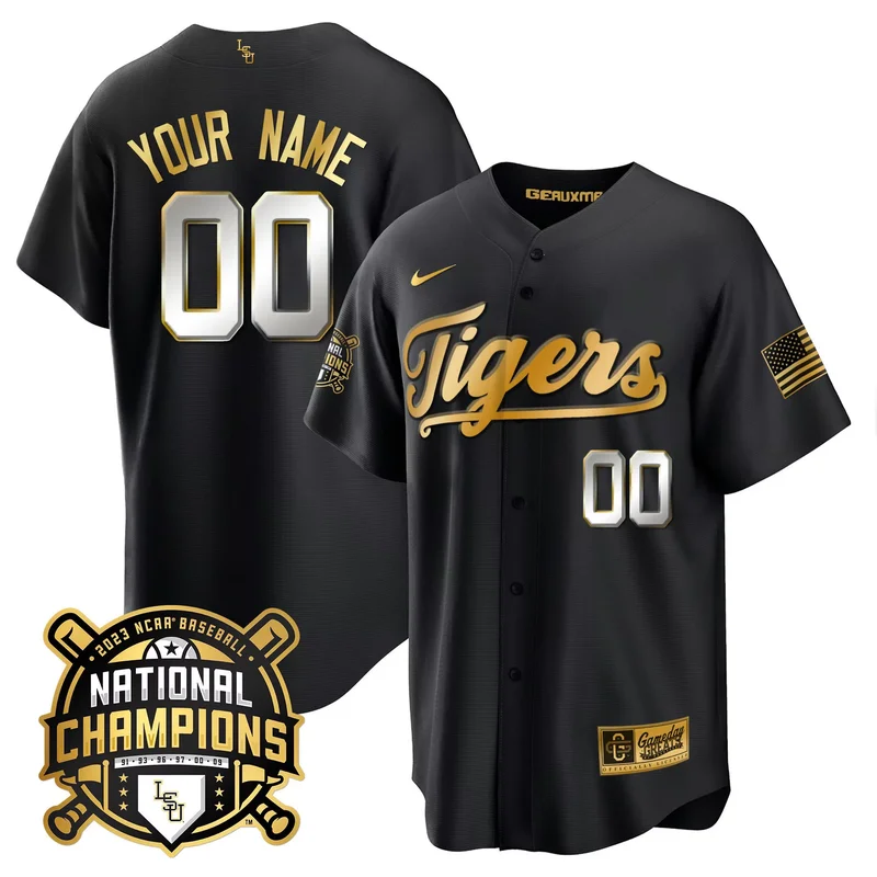 Black lsu tigers 2023 national champions Gold cool custom jersey v2 all stitched - Image 5