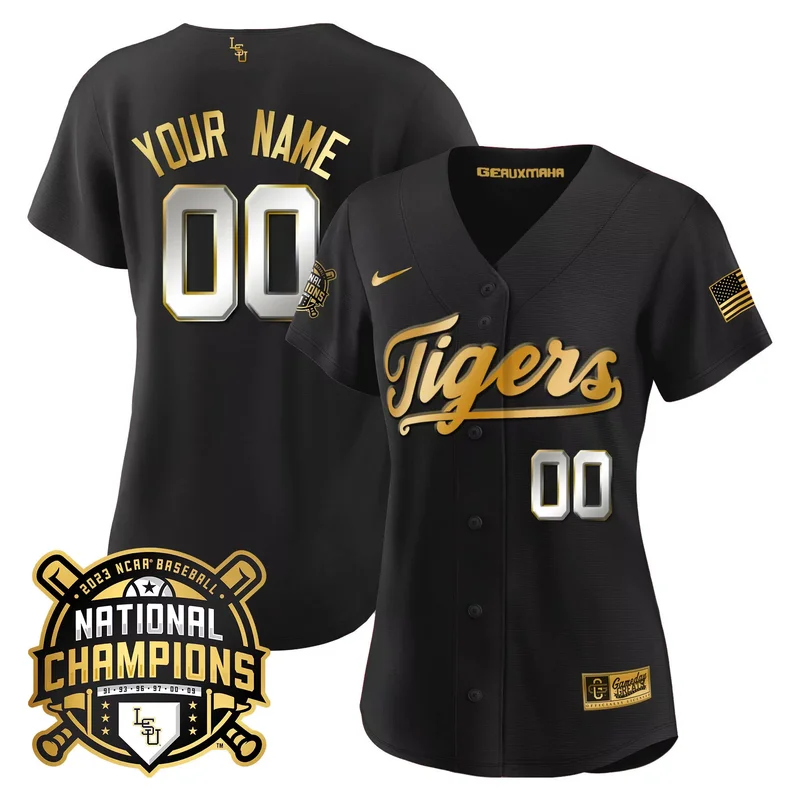 Black lsu tigers 2023 national champions Gold cool custom jersey v2 all stitched