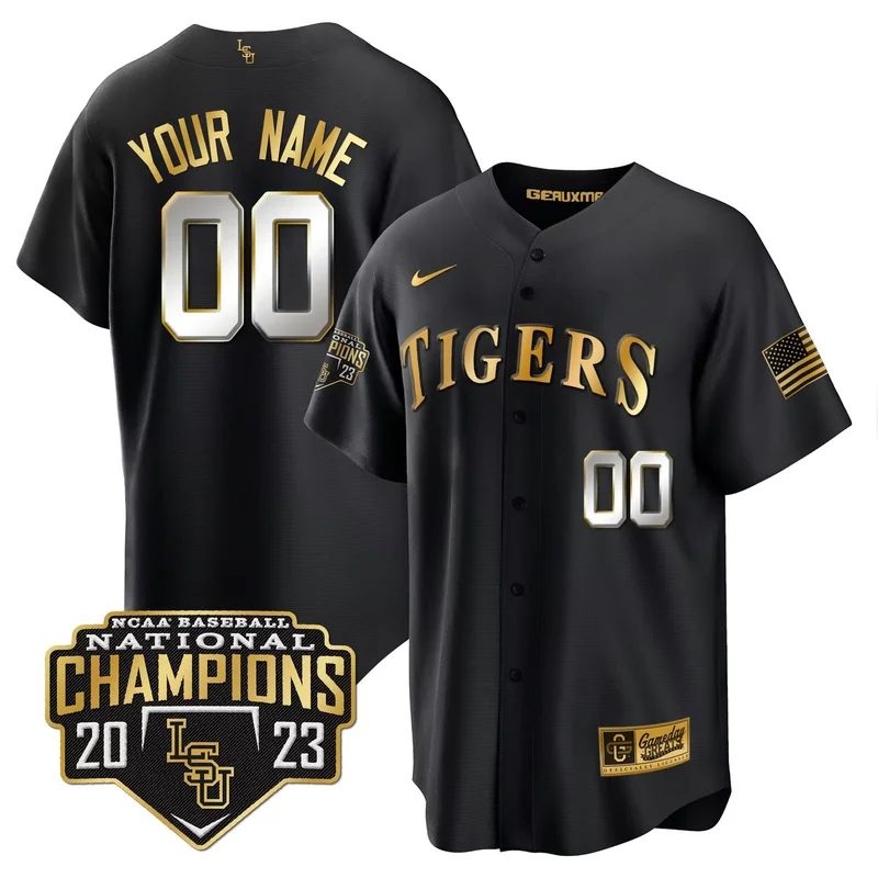 Black lsu tigers 2023 national champions Gold cool custom jersey v2 all stitched - Image 2