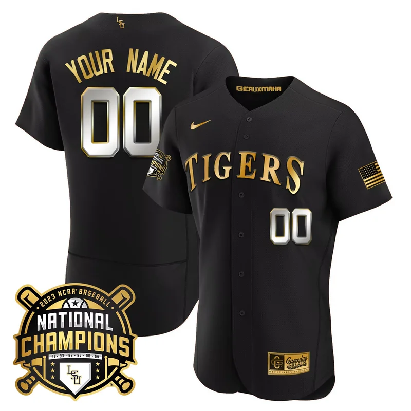 Black lsu tigers 2023 national champions Gold flex custom jersey all stitched