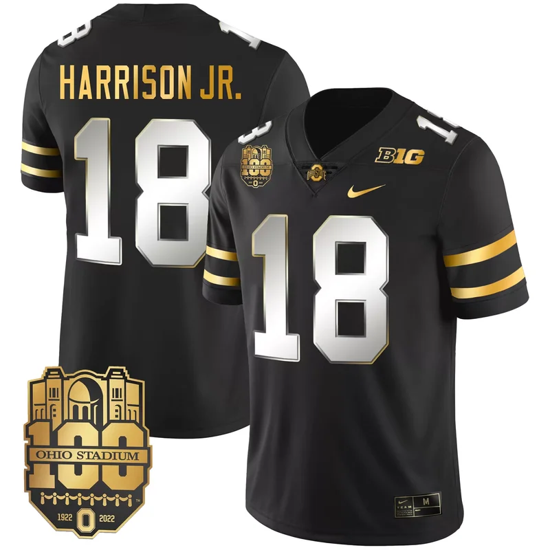 Black Marvin Harrison Jr. ohio state buckeyes Gold jersey all stitched