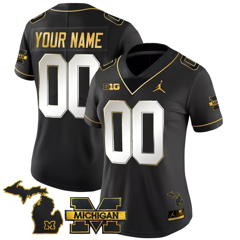 Black michigan wolverines 2024 vapor Gold custom jersey all stitched