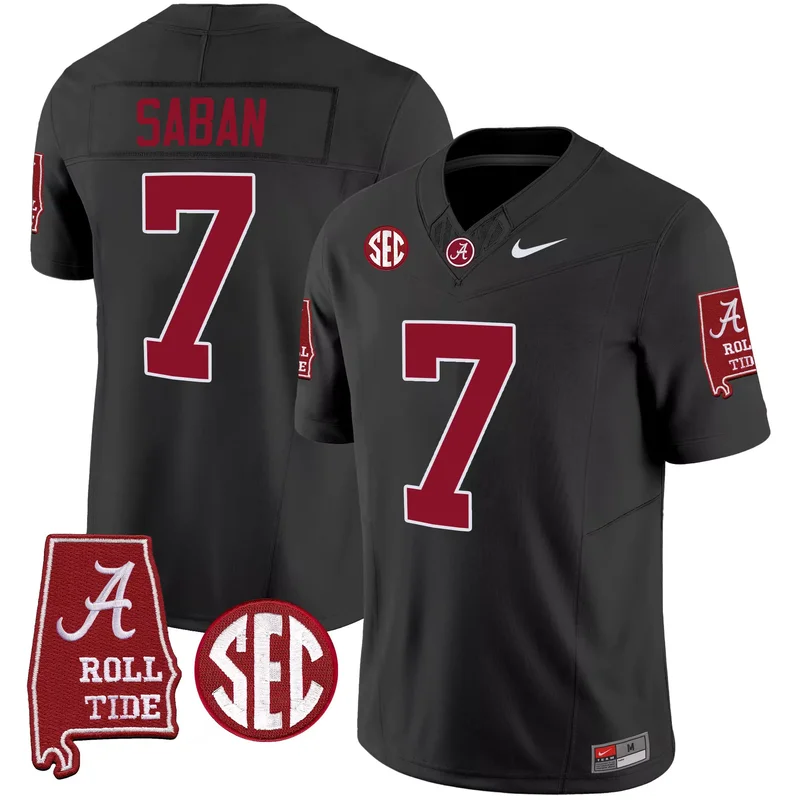 Black nick saban alabama crimson tide #7 champions jersey all stitched