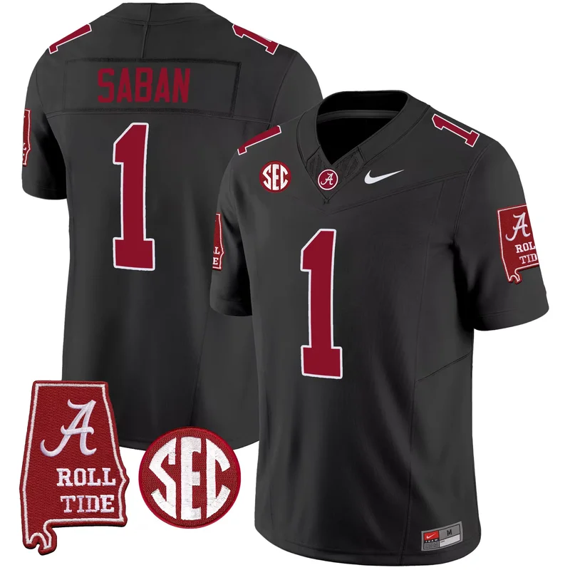 Black Nick Saban alabama crimson tide jersey v5 alabama map all stitched