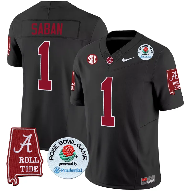 Black Nick Saban alabama crimson tide rose bowl patch jersey all stitched