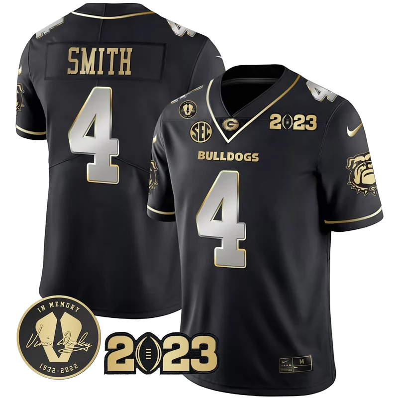 Black Nolan Smith georgia bulldogs 2023 champions Gold jersey all stitched