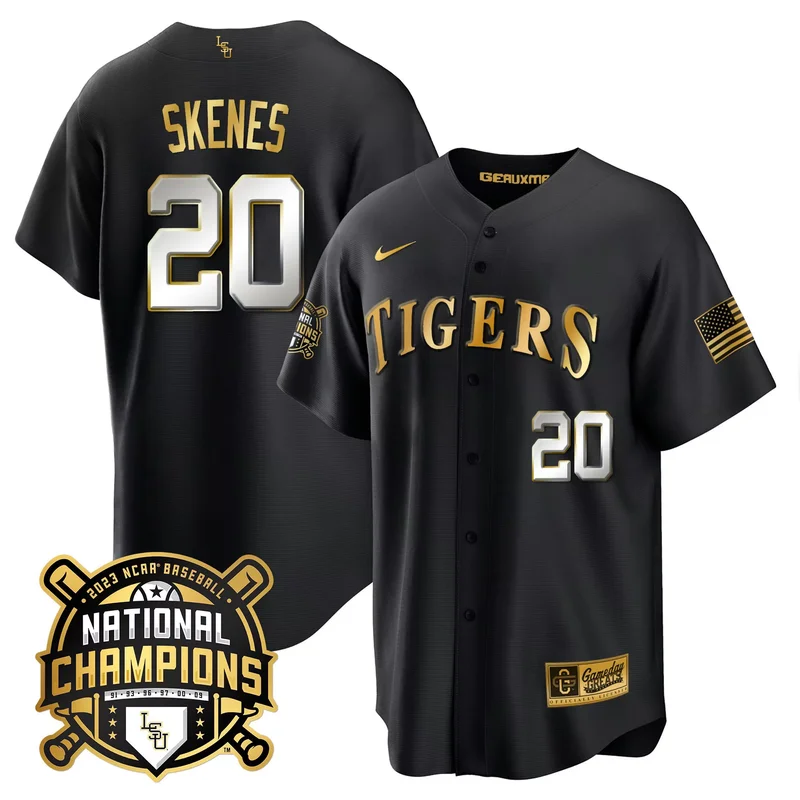 Black Paul Skenes lsu tigers 2023 national champions Gold cool jersey all stitched - Image 5