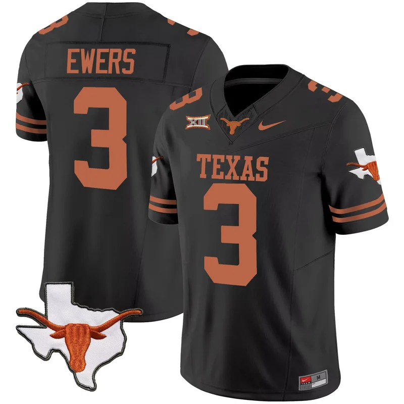 Black Quinn Ewers texas longhorns jersey v3 all stitched