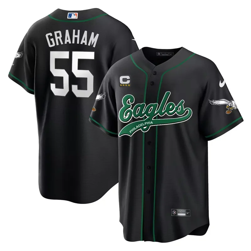 Black Randall Cunningham Eagles Kelly Green Baseball Jersey All Stitched - Image 2