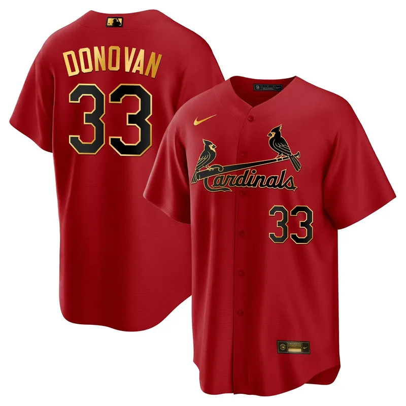Black Red Brendan Donovan st. louis cardinals Gold trim jersey all stitched