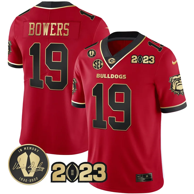 Gold Trim Brock Bowers georgia bulldogs 2023 champions jersey all stitched - Image 3