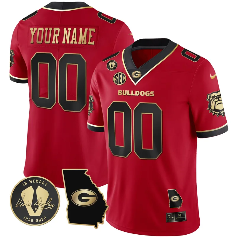 Black Red georgia bulldogs 2023 vapor custom jersey georgia map all stitched