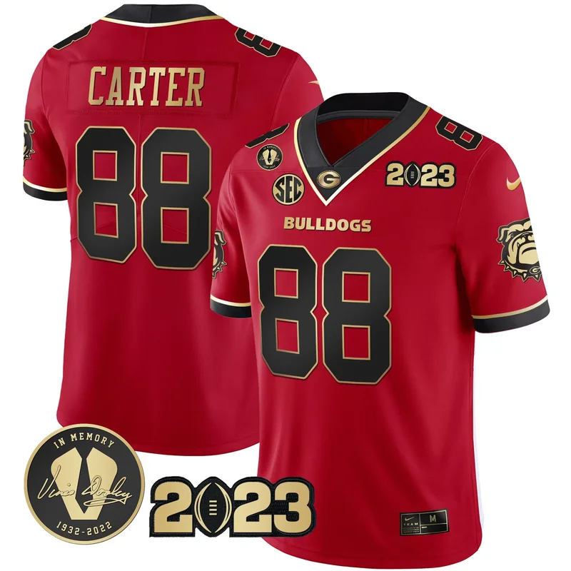 Black Red Jalen Carter georgia bulldogs 2023 champions jersey all stitched