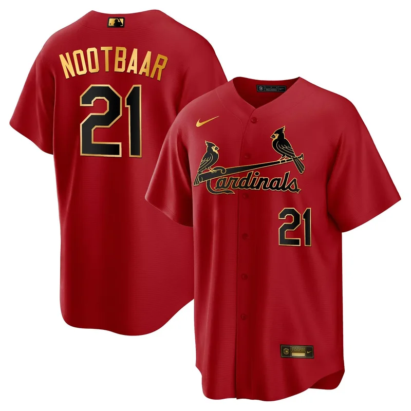 Black Red Lars Nootbaar st. louis cardinals Gold trim jersey all stitched