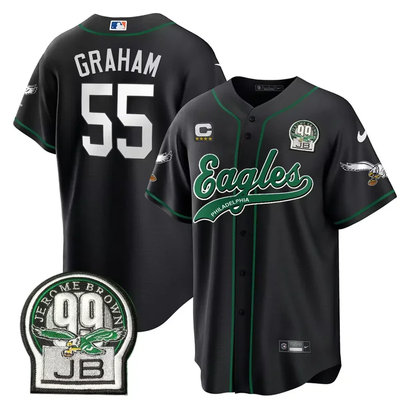 Black Saquon Barkley Eagles Jerome Brown Retired Patch Kelly Green Baseball Jersey All Stitched - Image 5