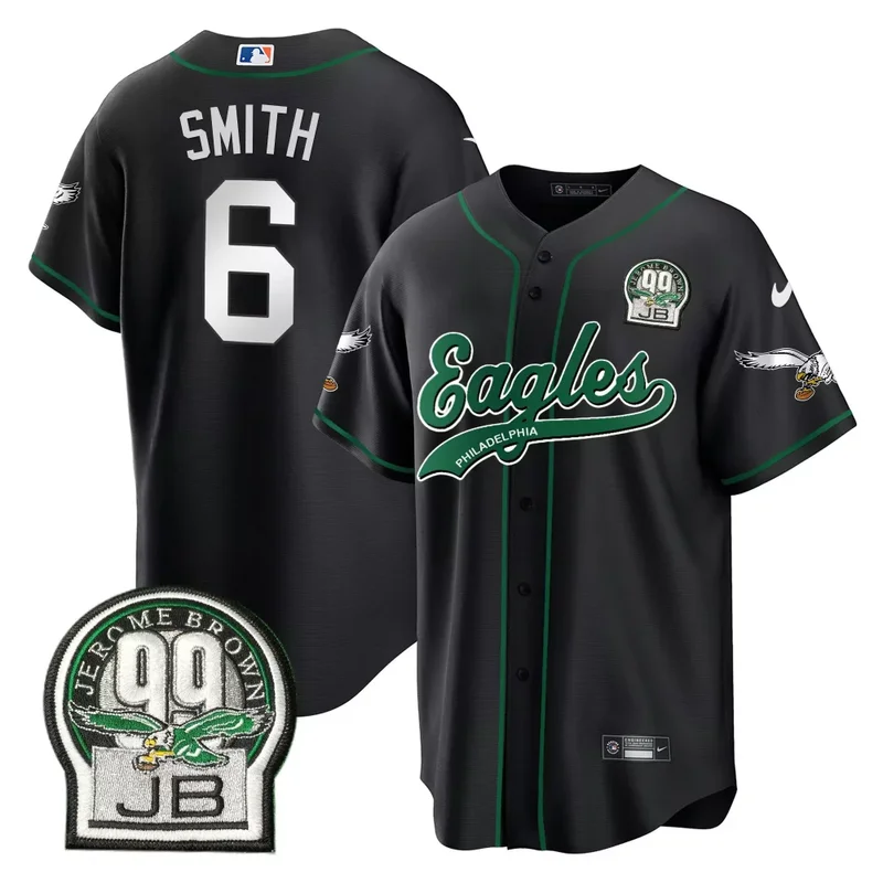 Black Saquon Barkley Eagles Jerome Brown Retired Patch Kelly Green Baseball Jersey All Stitched - Image 3