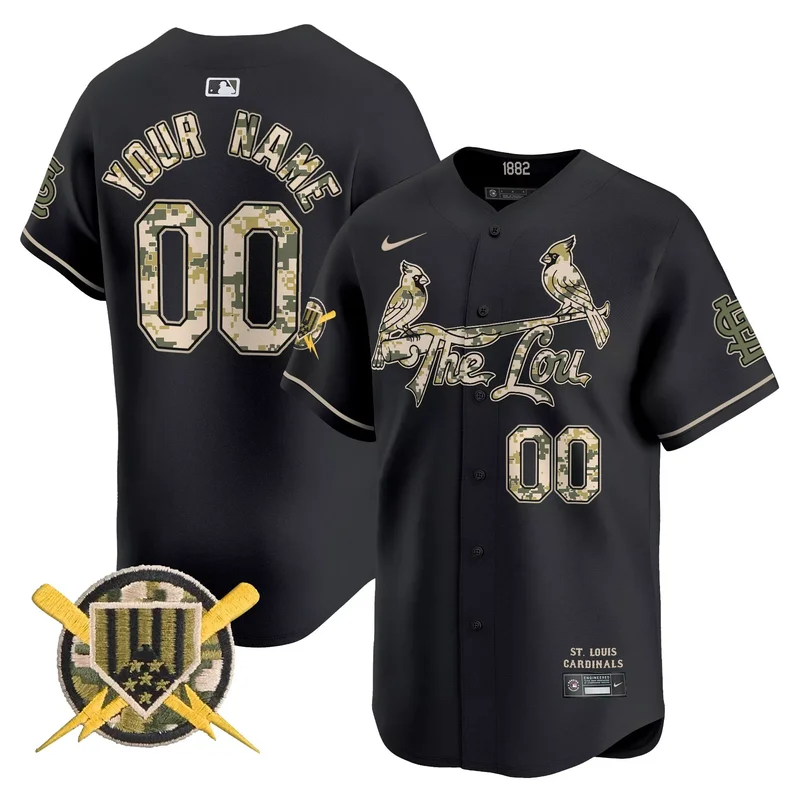 Black st. louis cardinals armed forces day vapor custom jersey all stitched