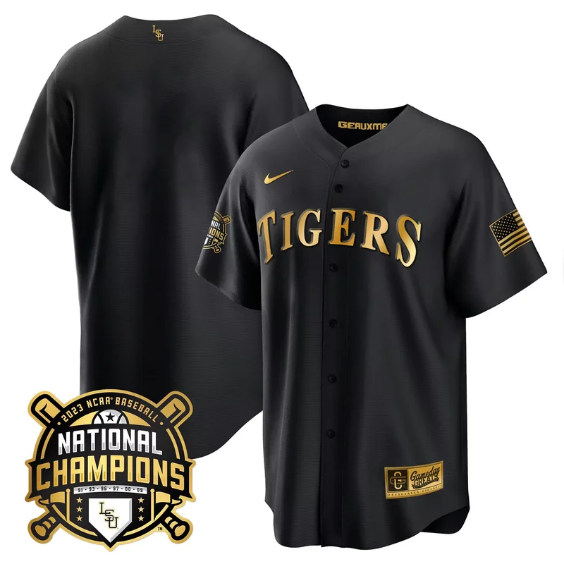 Black Team lsu tigers 2023 national champions Gold cool jersey all stitched
