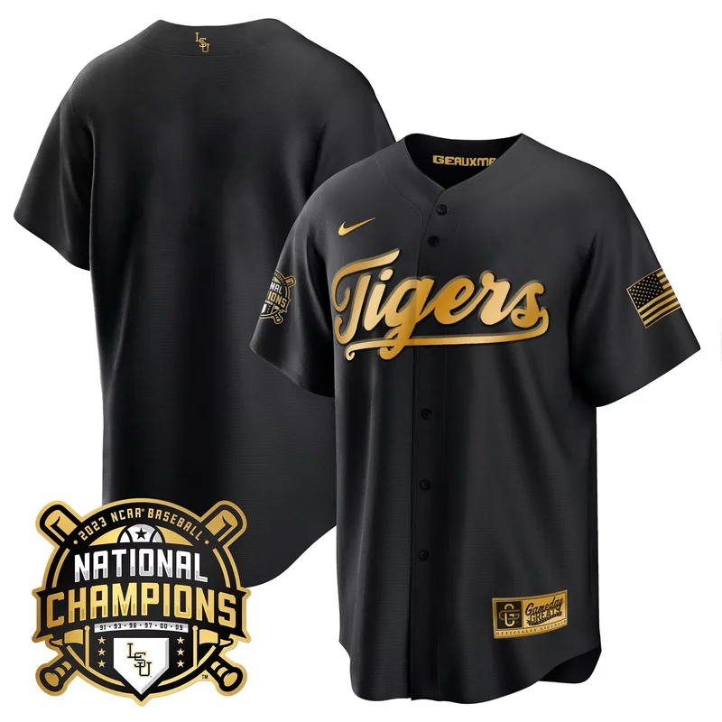 Black Team lsu tigers 2023 national champions Gold cool jersey v2 all stitched