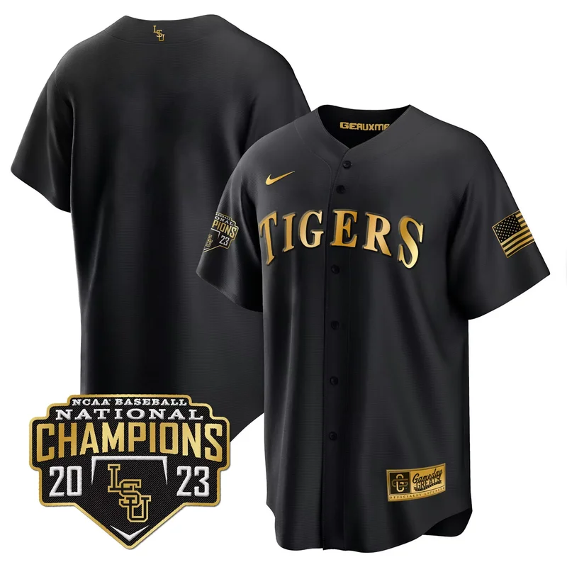 Black Team lsu tigers 2023 national champions Gold cool jersey v5 all stitched